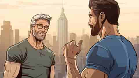 Illustration of a client and trainer talking in a private gym studio.